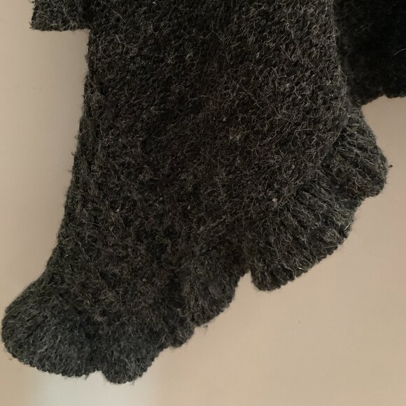 S-Twelve Dark Gray Wool Cardigan Faux Fur Ruffle Mid-Length Medium Long Sleeve - Picture 3 of 6